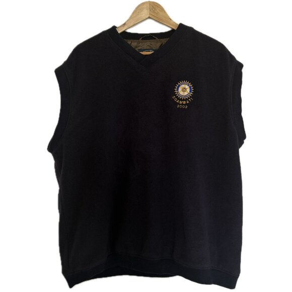 Vintage Fleece Vest Men XL Navy Y2K Pullover Rotary Club 2002 Embroidered Logo - Picture 1 of 14